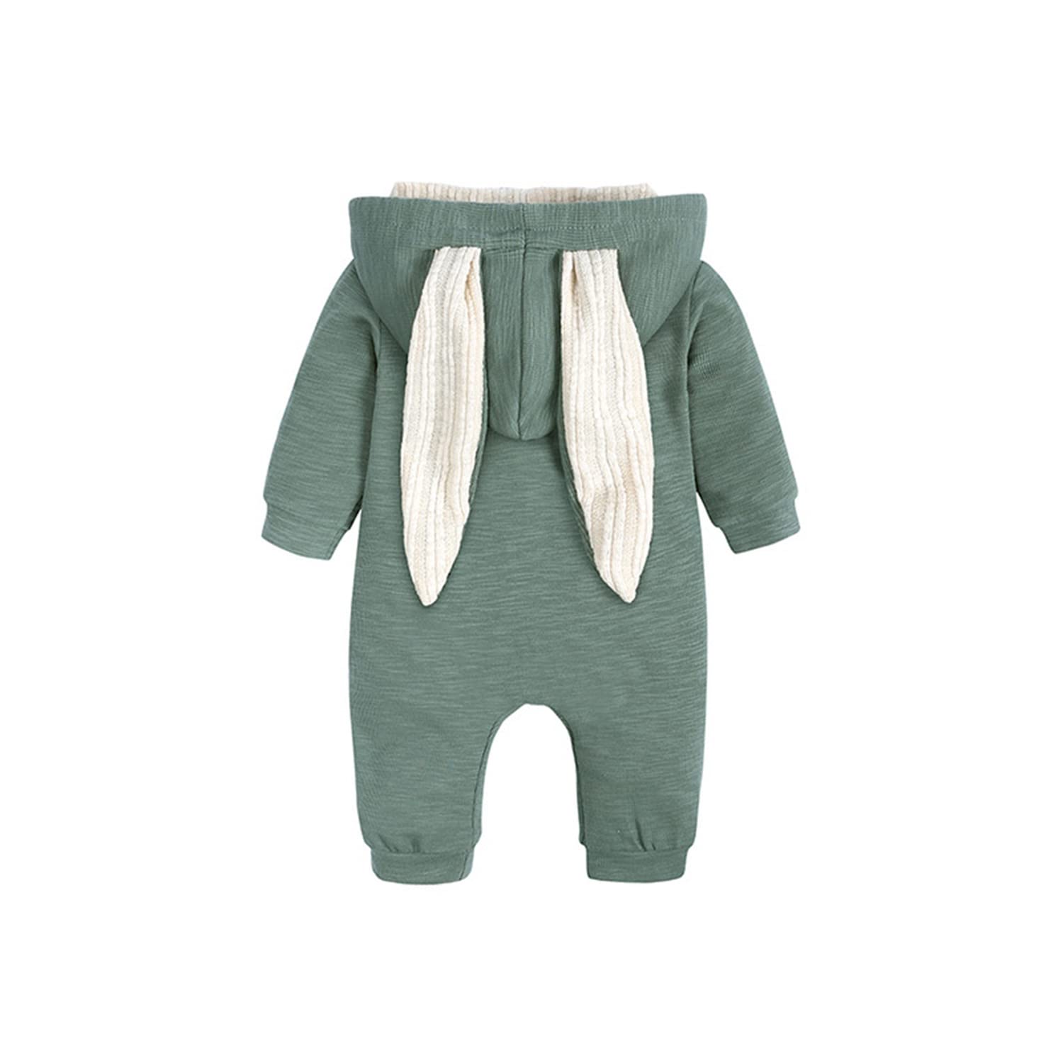 Verve Jelly Nouveau-né bébé unisexe body mignon lapin oreille manches longues fermeture éclair barboteuse automne hiver pyjamas tenue