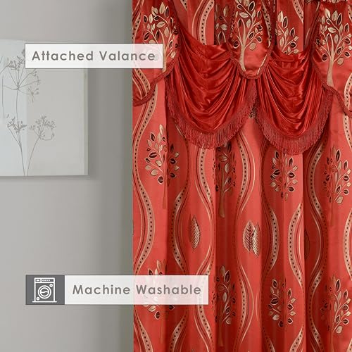 Image of Elegant Comfort Luxurious Beautiful Curtain Panel Set with Attached Valance and Backing 54 inch X 84 inch (Set of 2), Red