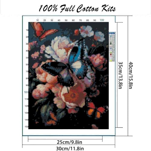 Image of Butterfly Flower Stamped Cross Stitch Kits Flower Cross Stitch Patterns,Dimensions Cross Stitch Kits Embroidery Kit Arts and Crafts for Beginners 15.7x11.8 inches