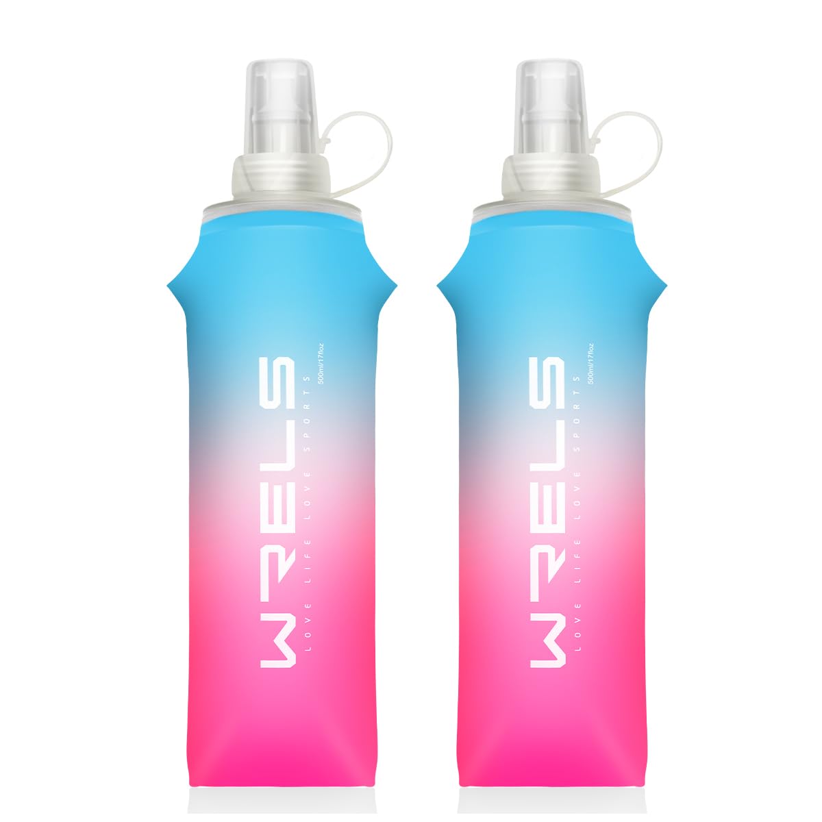 WRELS 2x 500ml Soft Flask Running Water Bottles,TPU BPA Free Collapsible Lightweight Soft Water Bottle for Running Vest,Flexible Sports Bottle for Outdoors — image 1