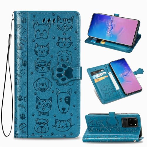 Étui Samsung Galaxy A27 bleu en cuir à rabat magnétique et motif mignon