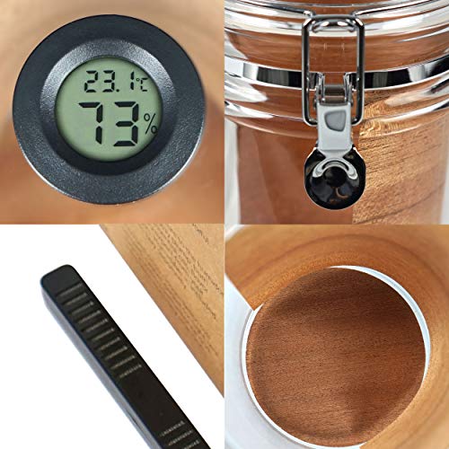 Mantello Acrylic Humidor Jar - 18-Cigar Case with Digital Hygrometer, Airtight Sealed Lid & Rectangle Humidifier for Humidity Control - Clear Container with Spanish Cedar Wood Lining