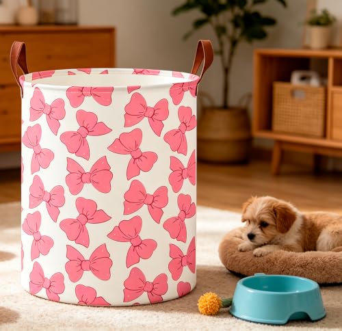 Image of CLOCOR Large Laundry Basket,Waterproof Storage Bin,Collapsible Fabric Storage Container(Pink Bowknot)