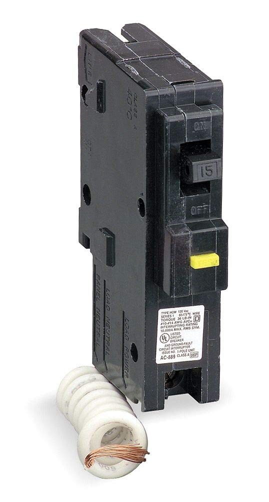 Square D Plug In Circuit Breaker, HOM, Number of Poles 1, 15 Amps, 120/240VAC - HOM115GFI