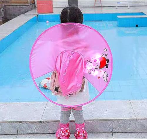 KXCFCYS Kids Raincoat Umbrella Hat Waterproof UFO for Baby Girls and Boys Poncho Rain Hat Cartoon Duck Raincoat (Pink, L)