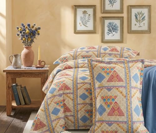 Image of FRESH FROM LOOM Cotton King Size Bedsheet 108x108 Super King, 100% Pure Cotton Bed Sheet with 2 Pillow Covers, 240 TC Soft Breathable | Perfect for Home Decor, YellowRed, Size- 108x108 inch