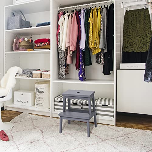 Houchics Adults Wooden Step Stool With 400 Lb, Gray Step Stool For Bedside Step Helper For Kitchen,Bathroom,Bedroom (Gray) #TOP3