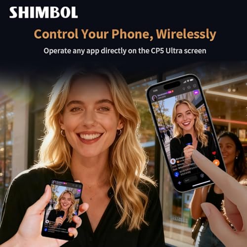Image of Shimbol CP5 Ultra Black, 5 inch FHD Touch Screen Wireless Vlog Selfie Phone Monitor | Reverse Control for iPhone 17 /16 /15 /14 /13 /Pro /Pro Max /Plus Magnetic Snap-On, Built-in Speaker, Compatible with Android