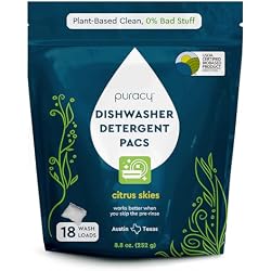 Puracy Dishwasher Pods, Natural Dishwasher Detergent, Free & Clear Dish tabs - Enzyme-Powered, Spot & Residue Free - TikTok Trend Items, Must Haves from TikTok Made Me Buy It (Citrus Skies, 18 Count)