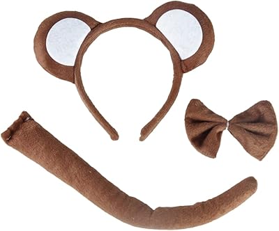 BinaryABC Halloween Monkey Cosplay Costume Set,Monkey Ears Headband Bowtie and Tail,Halloween Costume Assesories(Brown)