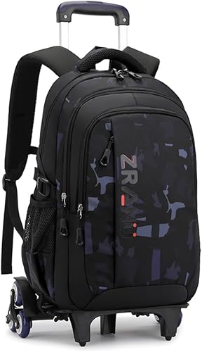 EKUIZAI Mochila negra con ruedas para niños, mochila con ruedas, Rueda Azul-6