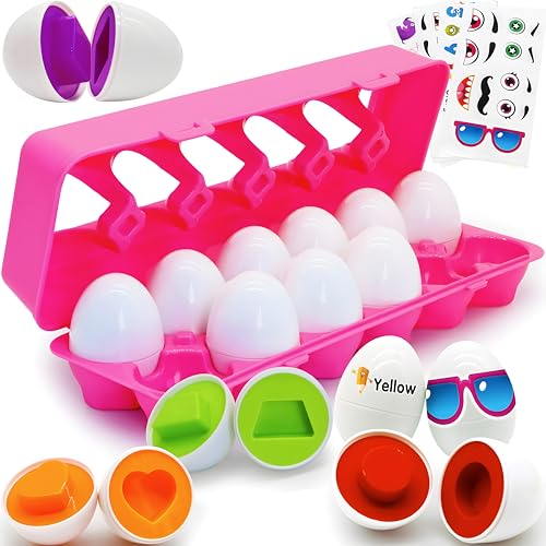 Image of MOONTOY Egg Toy 12 Pieces - Montessori Learning Toy for Toddlers from 1 Year, Motor Skills Game for Colour & Shape Recognition, Sorting Game for Children, Educational Toy for Christmas, Children's Day