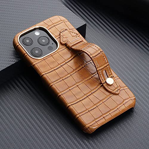 Étui effet crocodile iPhone 12 et 14 Pro Max chic marron avec support