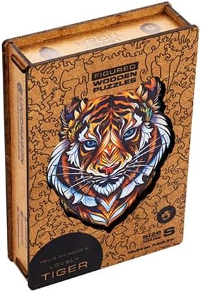 Miniatura 4 de UNIDRAGON Rompecabezas de madera originales, bonito tigre, 104 piezas, pequeño 7.4 x 9.3 pulgadas, hermoso paquete de regalo, forma única, el mejor
