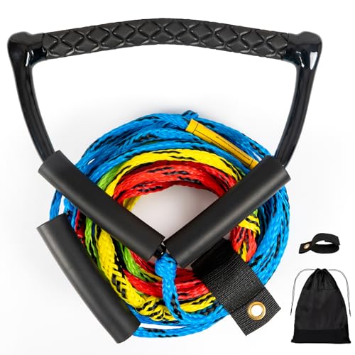 75FT Radius Handle Ski Ropes for Water Skiing, Floating Wakeboard Rope and Handle, 4-Section Water Ski Rope, Wakeboard Tow Ropes for Waterskiing, Wakeboarding, Kneeboarding, Watersports