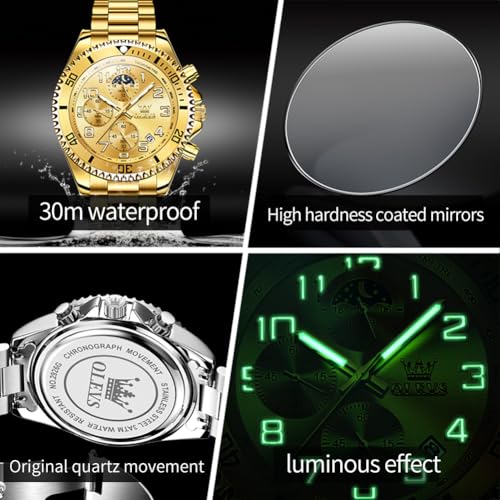 Image of OLEVS Watch Men Luxury Chronograph Stainless Steel Wrist Dress Waterproof Watch Quartz Analog Large Face Luminous