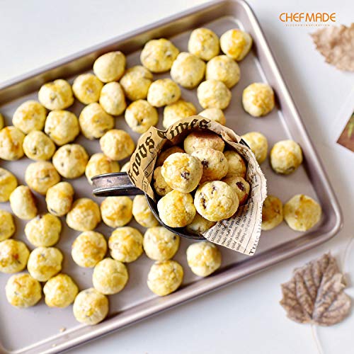 Chefmade 17-Inch Baking Sheet Pan, Non-Stick Carbon Steel Rimmed Cookie Sheet Pan For Oven Roasting Meat Bread Jelly Roll Battenberg Pizzas Pastries 12.8" X 17.7" X 1.1" (Champagne Gold) #TOP5