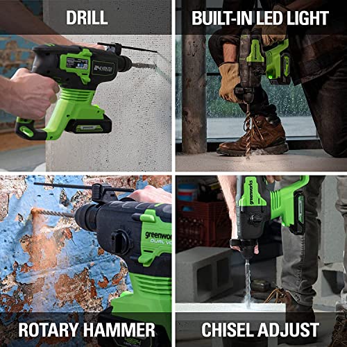 Greenworks GD24SDS2 Akku Bohrhammer SDS mit bürstenlosem Motor, 0-1000 U/min, 0-4500ipm, 2 Joule Schlagstärke, 4Ah Akku… – Bild 6