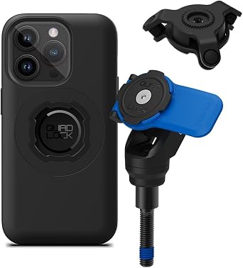 QUADLOCK Handlebar Clamp Motorcycle Phone Mount with Vibration Dampener and MAG Phone Case for iPhone 14 Pro