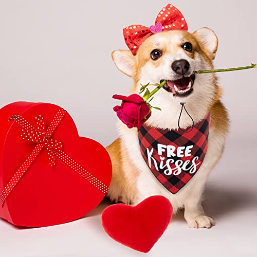 ZEEMIAS-Valentines-Day-Dog-Costume-Set-Red-Cute-Plaid-Dog-Bandana-Bow-Tie-Bling-Dog-Headband-Plush-Heart-Dog-Toy-for-Holiday-Party-Valentines-Day-Accessories