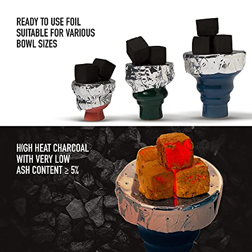 Mintpair Hookah Charcoal & Foil Set - 72 Cubes Of 100% Natural Coconut Coal + 50 Aluminum Foil Sheets With Air Holes - For Large, Medium, & Small Hookah Bowls - Ready To Use - Hookah Bowl Starter Box #TOP4