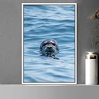 Framed Canvas Wall Art Fish on The Surface Bedroom Dolphin Marine Life Multicolor Nautical Photography - 16x24 inches