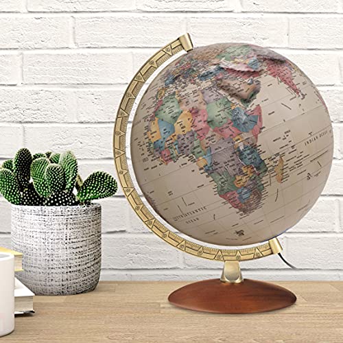 Waypoint Geographic Athens Relief Globe, 12" Illuminated Antique Ocean-Style World Globe With Raised Relief, Up-To-Date Reference Globe, Decorative Globe For Home And Office Decor #TOP6