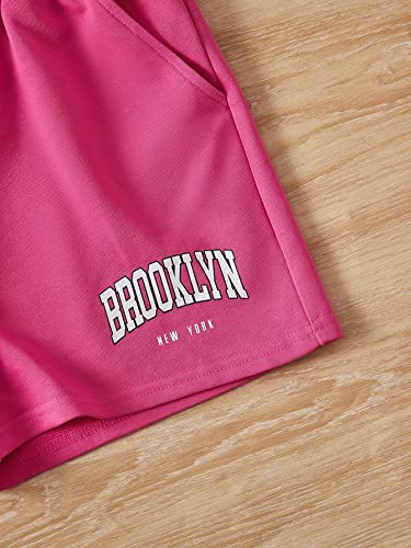 Oyoangle Girl's Two Piece Athletic Outfits Letter Graphic Print Sleeveless Tank Top And Shorts Set Pink And White 10Y #TOP3