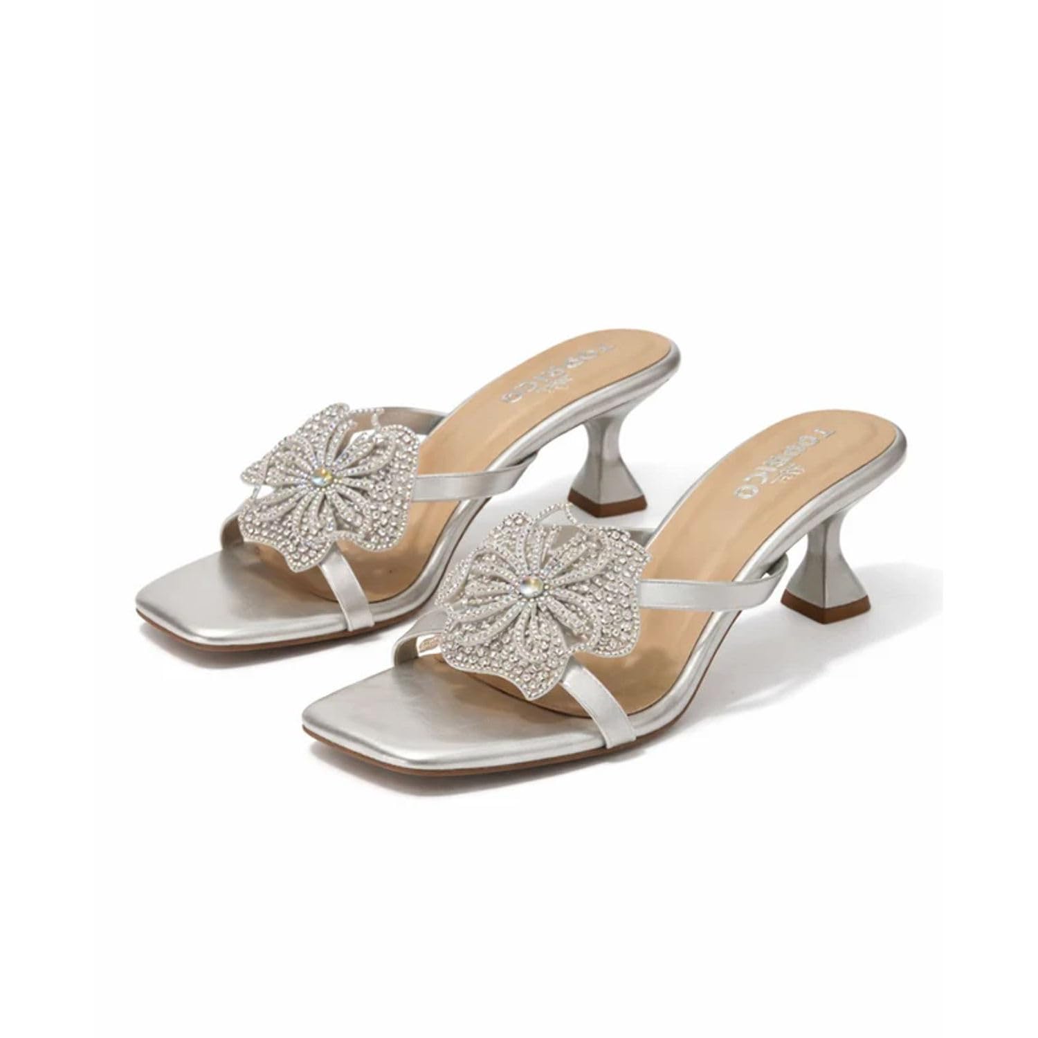 Women Silver Shine Block Heel Sandals Party Cushion Heels | 182-image-27