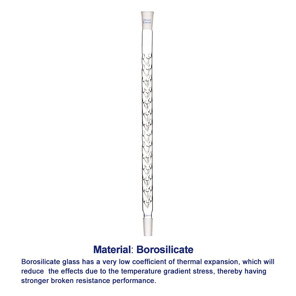 Labasics Vigreux Column, 24/40 Joints Borosilicate Glass Fractional Distillation with Indentations, 400 mm Length for Laboratory