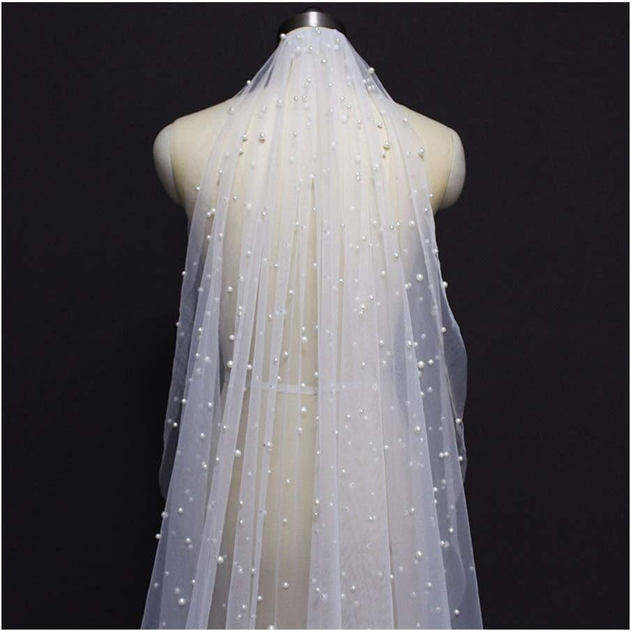 Braut Braut Schleier Schöner Langer Perlen Schleier Eine Schicht 3m Braut Schleier Kathedrale Weiß Elfenbein Braut Schleier Mit Perlen Braut Accessoires Wunderschöne Braut Tüll, Ivory, 100
