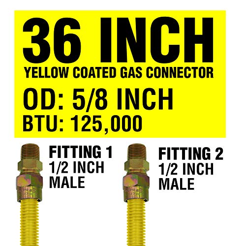Cambridge 36-in Yellow Coated Gas Line Connector, 5/8-in OD, 1/2-in Male Fittings - Thumbnail 2