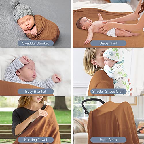 Image of Newborn Baby Swaddle Blanket Unisex Swaddle Wrap Soft Silky Muslin Swaddle Blankets Neutral Receiving Blanket for Newborn Boys and Girls Large 47 x 47 inches(120x120cm) (Claybank)