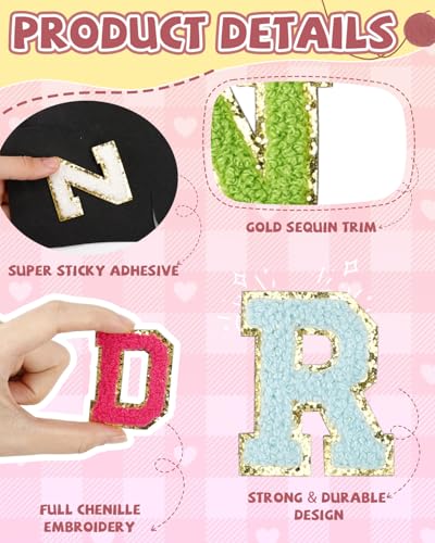 eZAKKA 104 Pcs Chenille Letter Patches, Self-Adhesive &Iron-On for Clothing — view 5