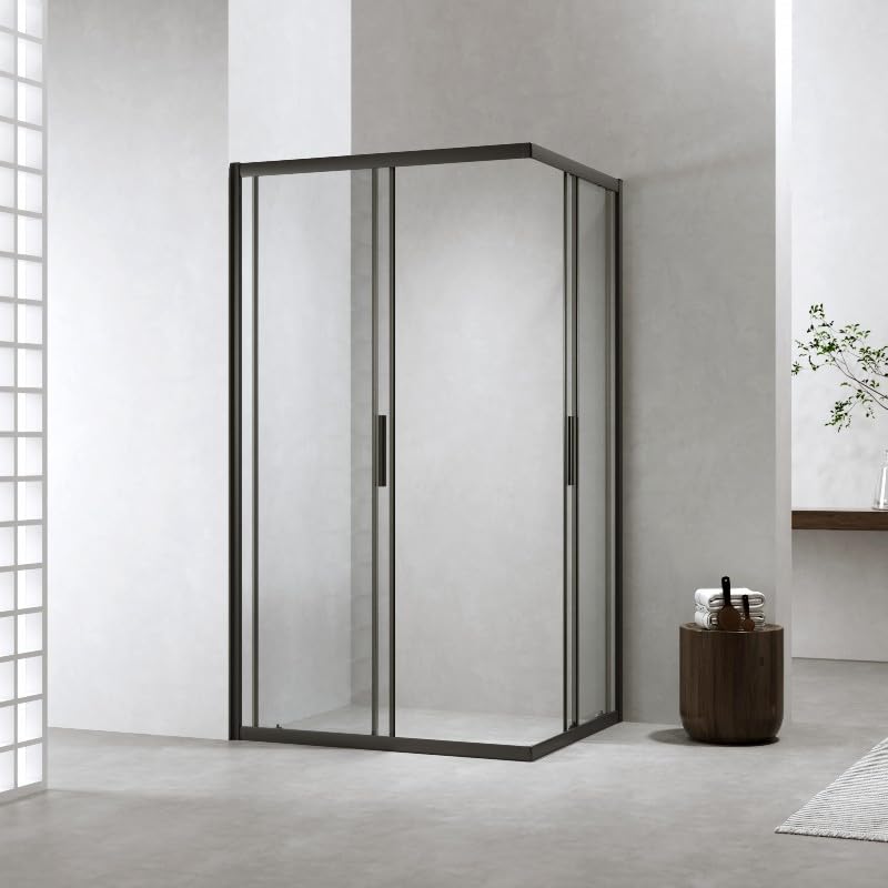 Auria Box Doccia Angolare 70x120 cm h190 - Cabina Doccia Scorrevole in Cristallo Temperato 6mm Trasparente, Profilo Alluminio Nero Opaco, Chiusura Magnetica e Cuscinetti Sganciabili - Mod. Neat
