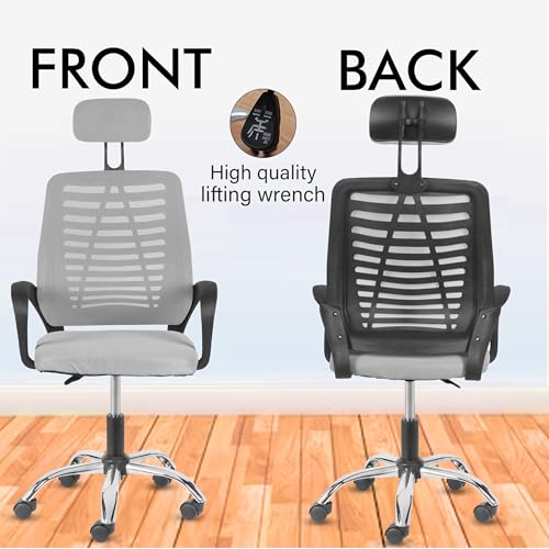 Image of Casa Copenhagen,Mesh Office Desk,Rocking, Ergonomic Computer Chair Adjustable High with Headrest and Comfortable Armrest Swivel Chair - Grey & Black Handle