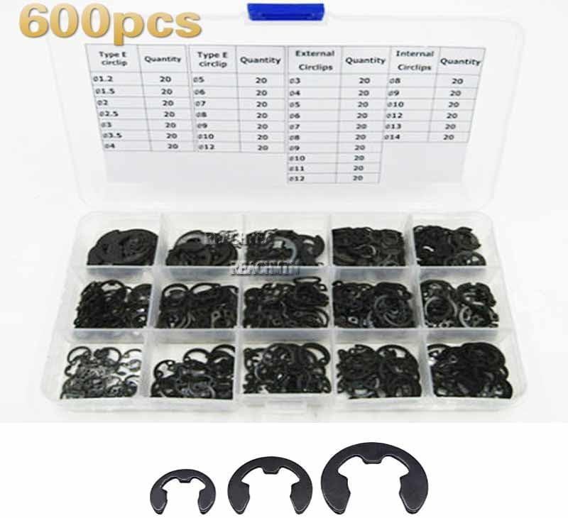 Black Steel E Type Clip Circlip Retaining Ring Split Washer Snap Collar for Shaft Fastener 600pcs/box