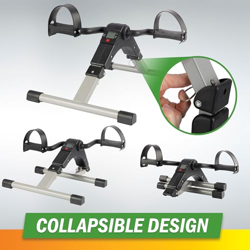 Under Desk Bike Pedal Exerciser with Calorie Tracker and Adjustable Resistance - Mini Foldable Indoor Home Gym Exercise Equipment by Wakeman
