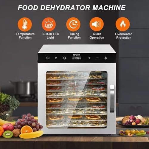 10/12 Layers Commercial Freeze Dryer - 1000W Food Dryer for Fruit, Vegetables, Meat & Seafood, Adjustable Temperature, 10 Layers