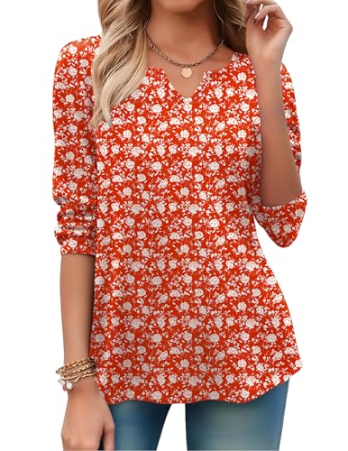 Image of Zeagoo Long Sleeve Shirts for Women Fall Tops Casual Dressy V Neck Blouses Boho Tunic Western Clothes Vacation Outfits