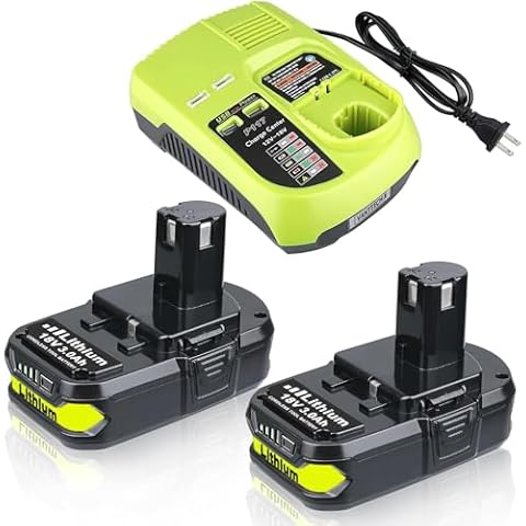 VANTTECH 2Pack P102 18V 3.0Ah Lithium Replacement Battery & P117 3A Fast Charger Compatible for Ryobi 18V Battery P103 P104 P105 P107 P108 P109 Compatible with Ryobi 18Volt Plus Power Cordless Tools Cover