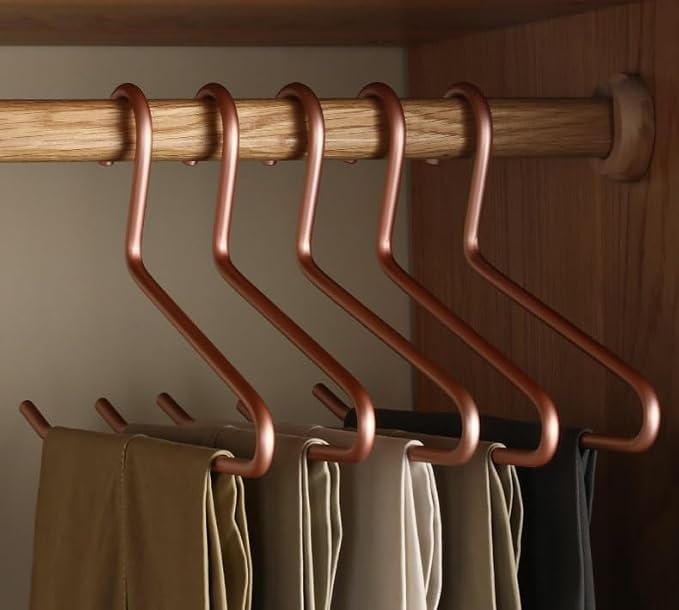 Amber Home 10-Pack Gold Aluminum Pants Hangers - Non-Slip Clip Hangers For Skirts, Trousers & Jeans