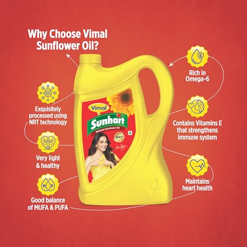 Image of Vimal Sunhart Sunflower Oil: Refined for Optimal Nutrition | Healthy Cooking Oil for All Your Culinary Needs | 5L