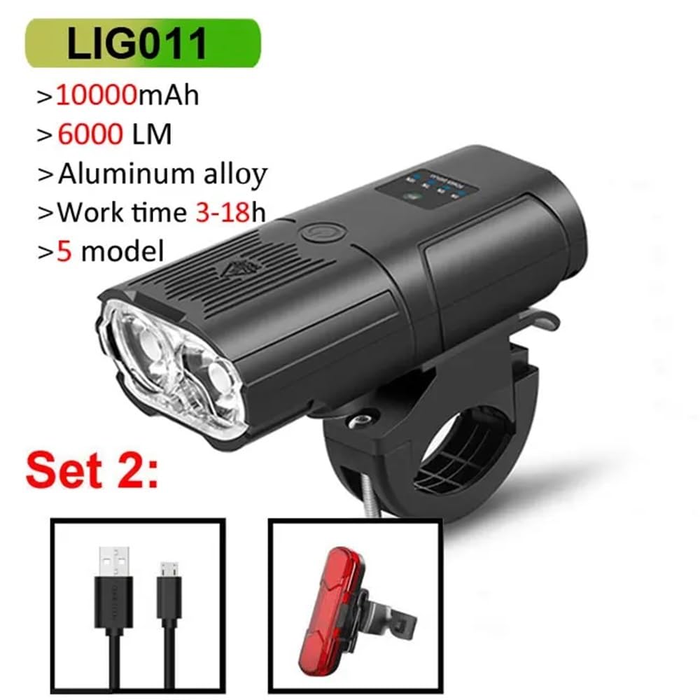 Inteligentne światło rowerowe przednie 10000mAh światło rowerowe 6000 lumenów wodoodporna lampa USB do ładowania MTB Road Cycling akcesoria rowerowe(011 set 3)