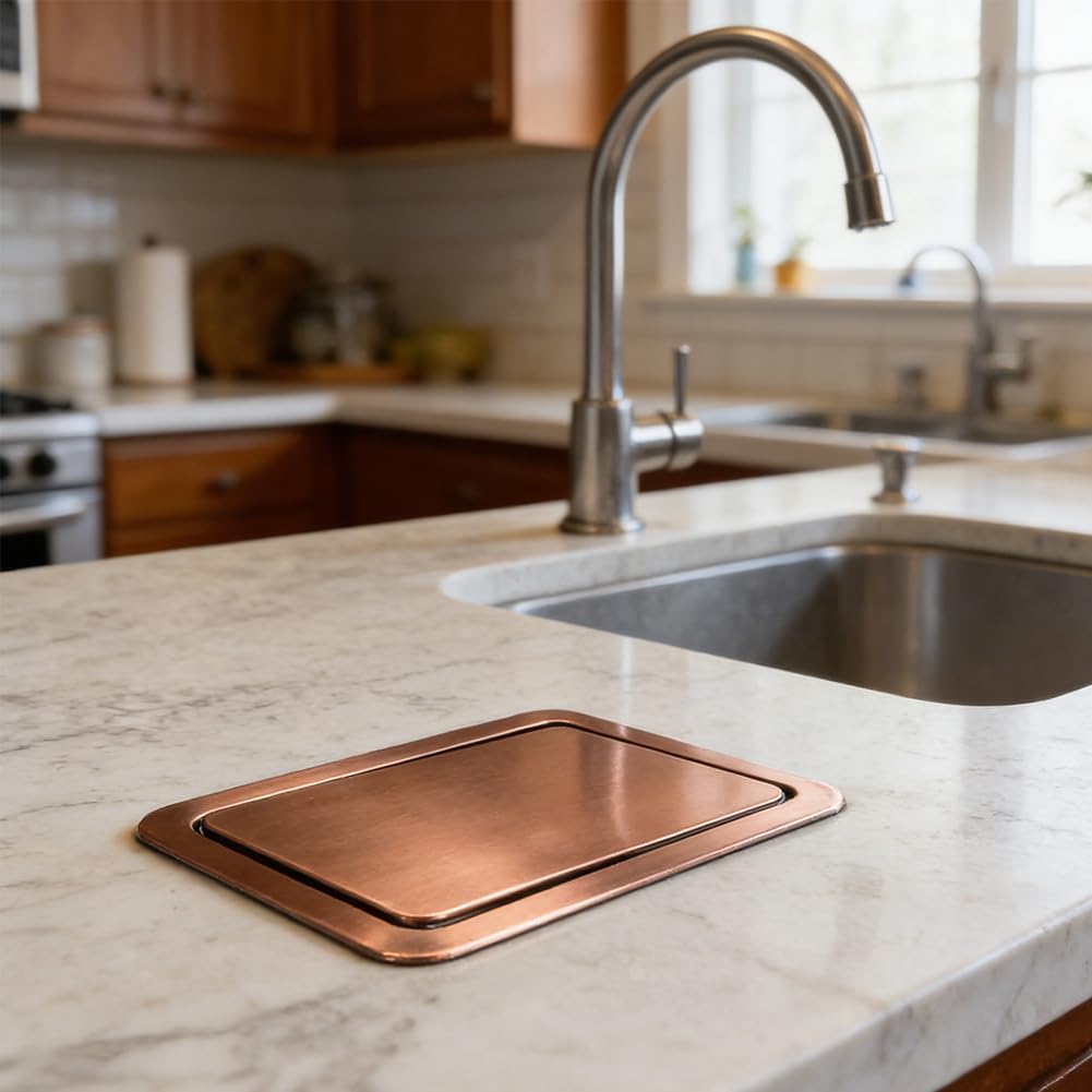 Recessed Countertop Flap Lid，Built-in Countertop Trash Bin Lid for Restaurant Home Hotel Kitchen，10.7×7.4 Inches (Rose gold)