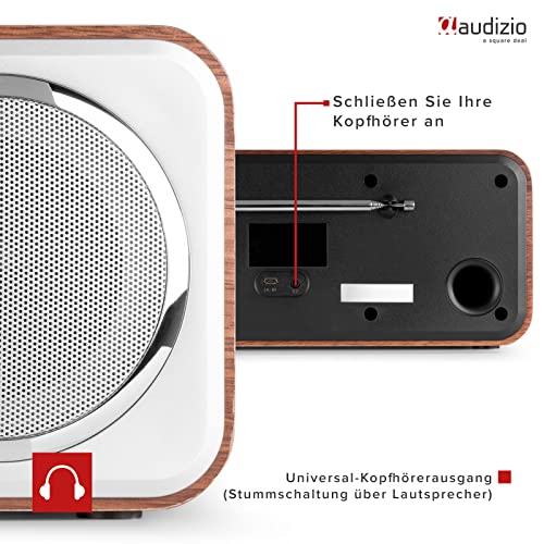 Audizio Novara - DAB Plus Radio, UKW Radio, Digitalradio mit Kopfhöreranschluss, Alarm Radiowecker, Snooze, 20 Speicherplätze, DAB Küchenradio, Stereo Kompaktanlage mit Display - Silber Holz – Bild 6
