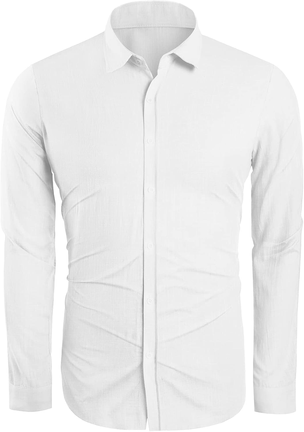 Runcati Mens Button Down Shirt Linen Cotton Shirts Casual Long Sleeve Spread Collar Beach Plain Tops - Image 6