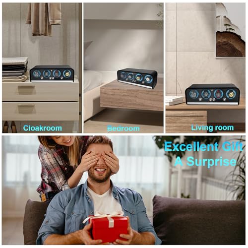 Watch Winder for Automatic Watches, Watch Winders 1/2/4/8 Slot for Rolex, Winder Box Uses Super Quiet Motor, 4 Rotation Mode Setting & LED Light, Gift for Man3