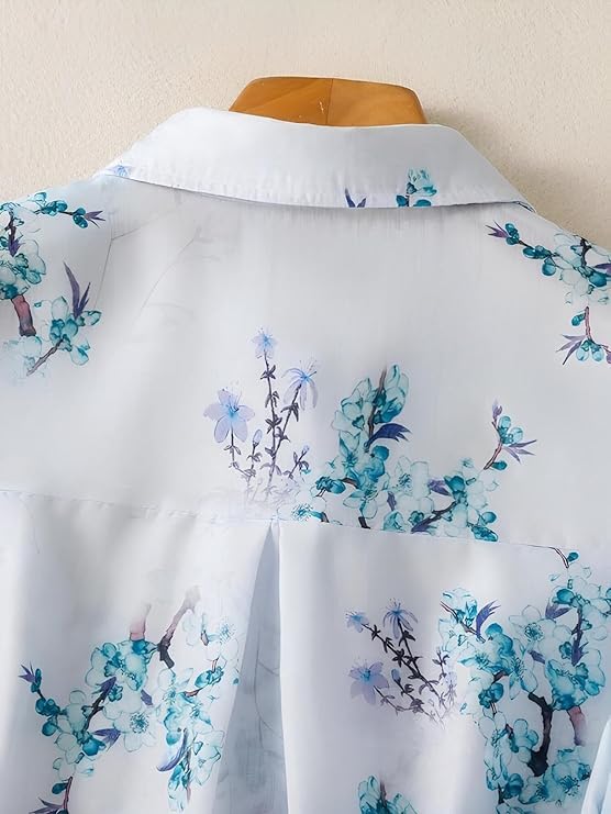 Image of Gufrina Women Floral Printed Shirt Short Sleeve Button Down Top | Casual Summer Blouse Lightweight Soft Fabric Regular Fit Stylish Top