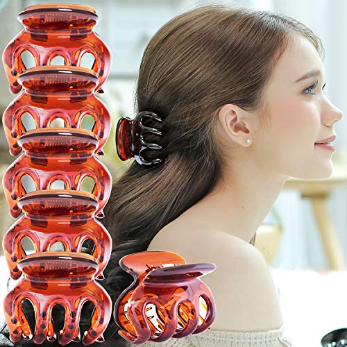 Rc Roche Ornament 6 Pcs Womens Classic Jumbo Pumpkin Hair Clips Octopus Claws Jaw Interlocking Teeth Strong Hold No Slip Grip Clutcher Clamp Beauty Fashion Accessory, Large Brown #TOP26